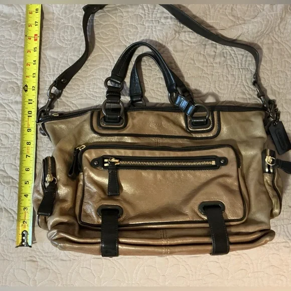 COACH Bronze Metallic Chocolate Brown Leather Shoulder Bag w Strap & Hangtag - Picture 4 of 14